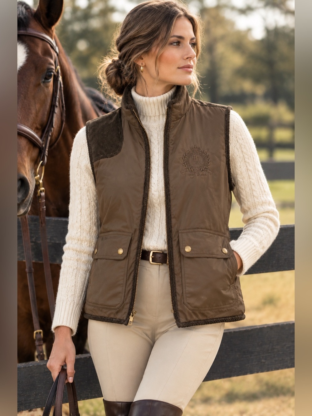 Vintage Ralph Lauren Reversible Quilted Vest M Brown Plaid Corduroy Equestrian